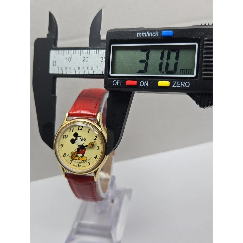 Vintage Lorus Disney Mickey Mouse Gold Tone Quartz Watch Leather 80s New Battery